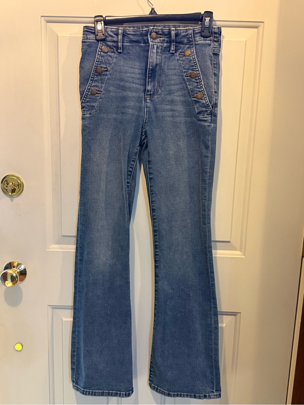 Karl Lagerfeld Medium Blue Flare Jeans with Button Pocket Trim